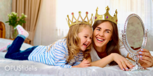 Mother and daughter playing princesses.